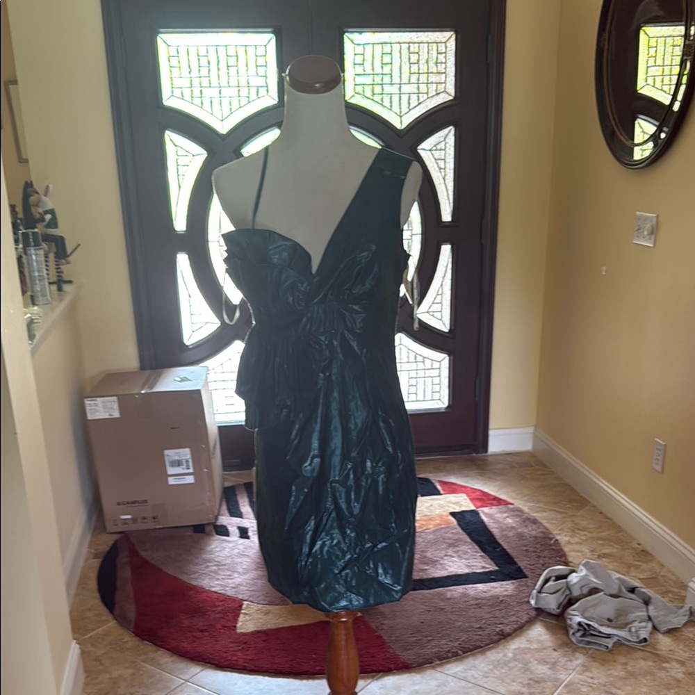 Voom Dark Green One-Shoulder Cocktail Prom Dress